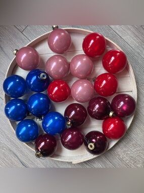 Classic Shiny Glass Ball Ornaments Set of 22 - Red, Pink, Blue, Burgundy Jewel